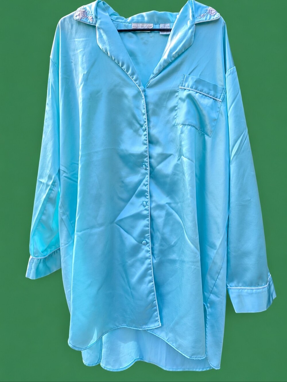 Ashley Taylor Light Blue Satin Button-Front Sleep Shirt